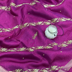 Shahi Magenta Pink Aada Zardozi Handwork Tissue Silk Saree