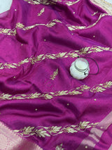 Shahi Magenta Pink Aada Zardozi Handwork Tissue Silk Saree
