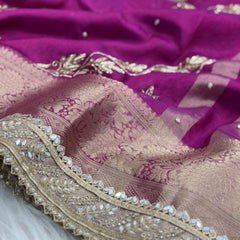Shahi Magenta Pink Aada Zardozi Handwork Tissue Silk Saree