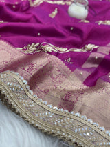 Shahi Magenta Pink Aada Zardozi Handwork Tissue Silk Saree