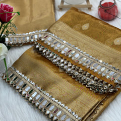 Mustard Gold Banarasi Varnika Tissue Silk Mirror Work Saree