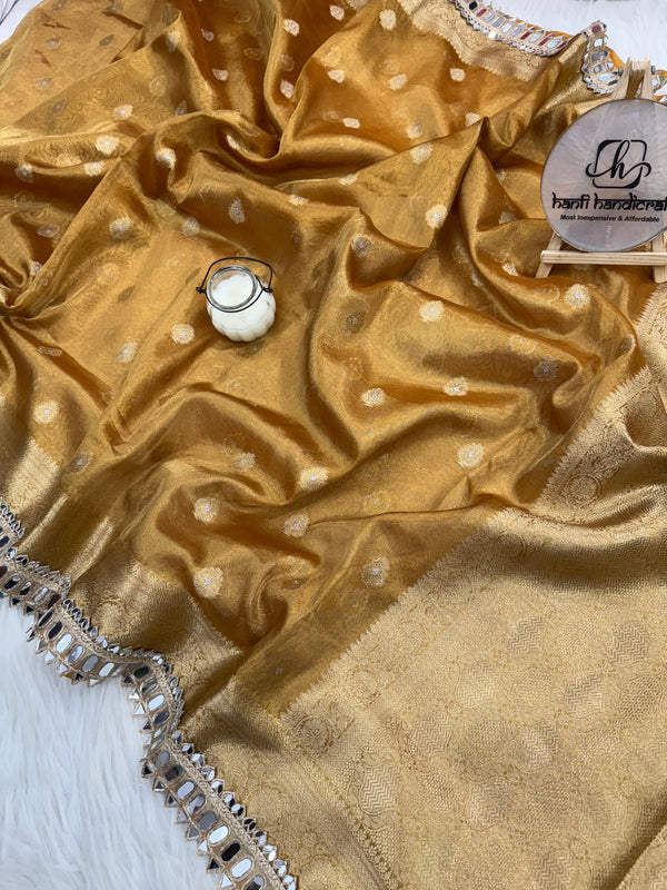 Mustard Gold Banarasi Varnika Tissue Silk Mirror Work Saree