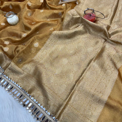 Mustard Gold Banarasi Varnika Tissue Silk Mirror Work Saree