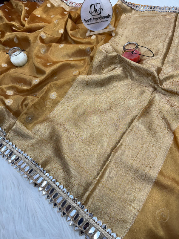 Mustard Gold Banarasi Varnika Tissue Silk Mirror Work Saree