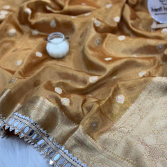 Mustard Gold Banarasi Varnika Tissue Silk Mirror Work Saree