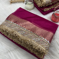 Gulabi Pink Banarasi Riwaayat Tissue Silk Saree | Easy To Carry