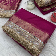 Gulabi Pink Banarasi Riwaayat Tissue Silk Saree | Easy To Carry