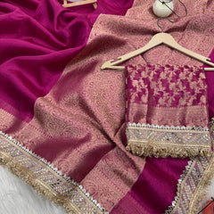 Gulabi Pink Banarasi Riwaayat Tissue Silk Saree | Easy To Carry