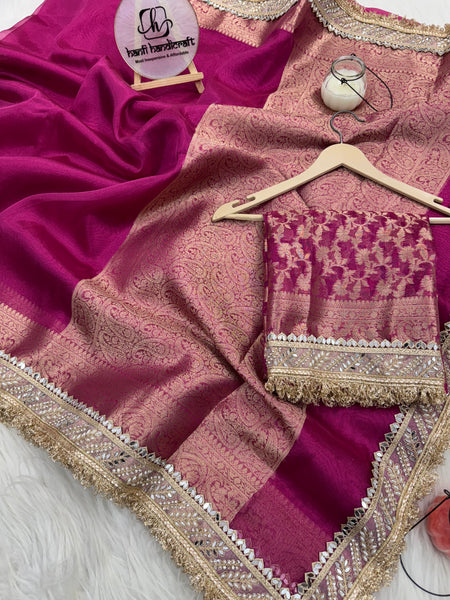 Gulabi Pink Banarasi Riwaayat Tissue Silk Saree | Easy To Carry