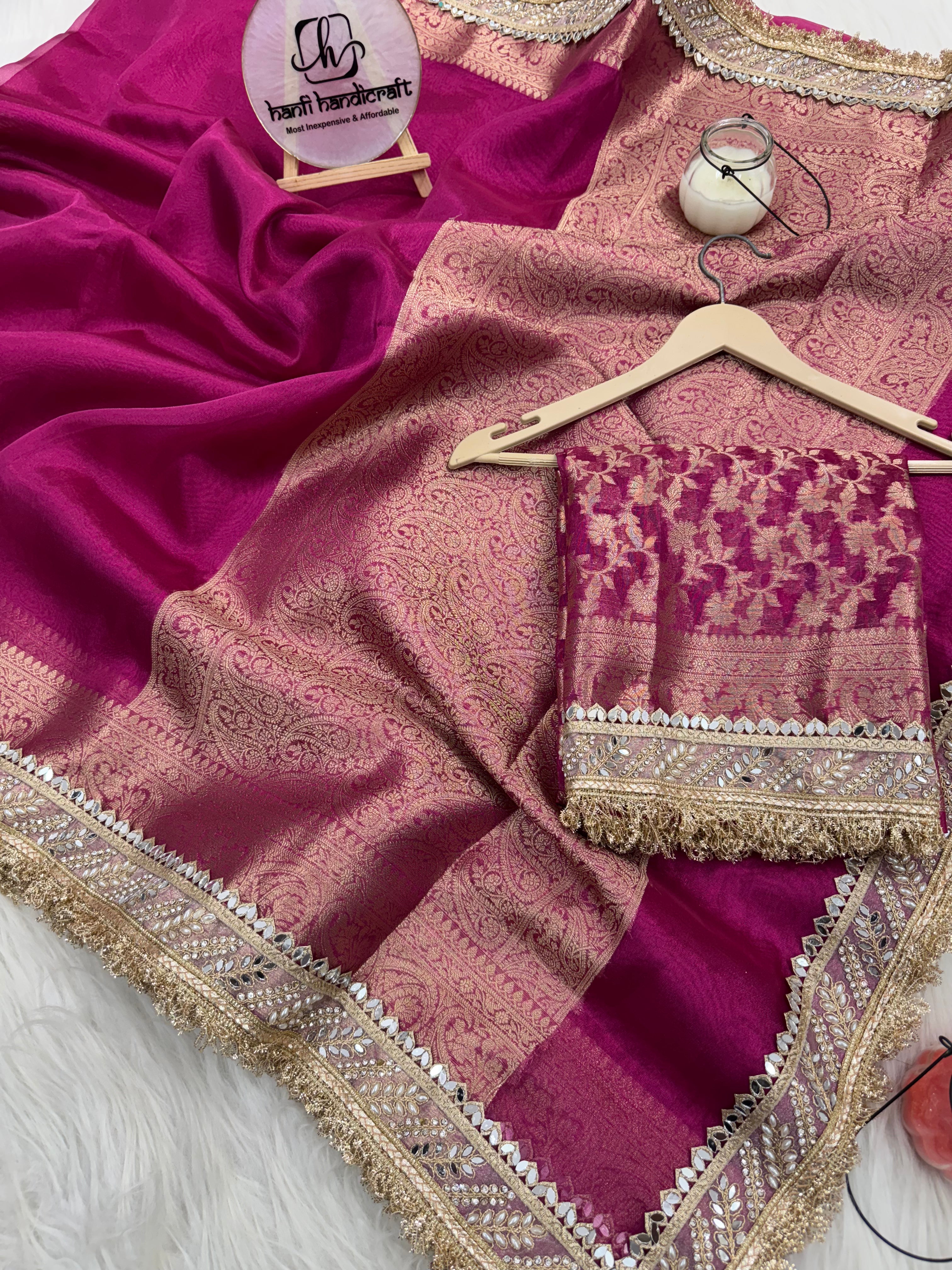 Gulabi Pink Banarasi Riwaayat Tissue Silk Saree | Easy To Carry