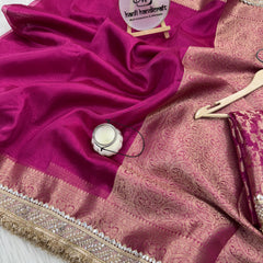Gulabi Pink Banarasi Riwaayat Tissue Silk Saree | Easy To Carry
