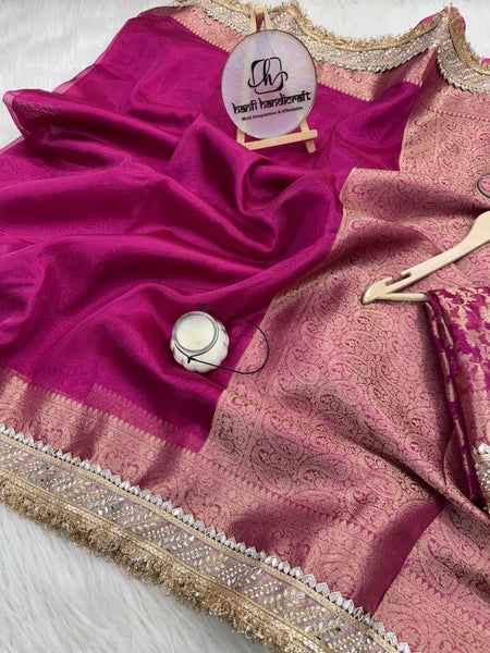 Gulabi Pink Banarasi Riwaayat Tissue Silk Saree | Easy To Carry