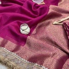 Gulabi Pink Banarasi Riwaayat Tissue Silk Saree | Easy To Carry