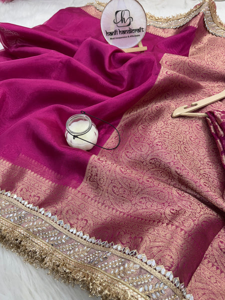 Gulabi Pink Banarasi Riwaayat Tissue Silk Saree | Easy To Carry