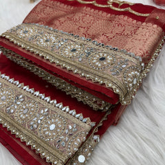 Shagun Red Banarasi Hand Zardozi Work Tissue Silk Saree