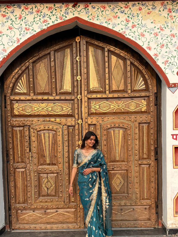 Saffire Green Banarasi Nazakat Soft-Silk Saree