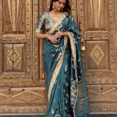 Saffire Green Banarasi Nazakat Soft-Silk Saree
