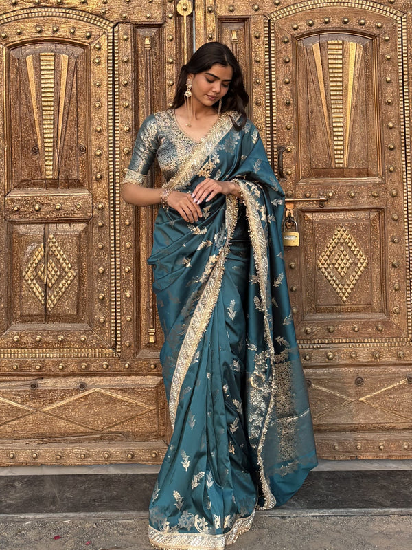 Saffire Green Banarasi Nazakat Soft-Silk Saree