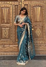 Saffire Green Banarasi Nazakat Soft-Silk Saree