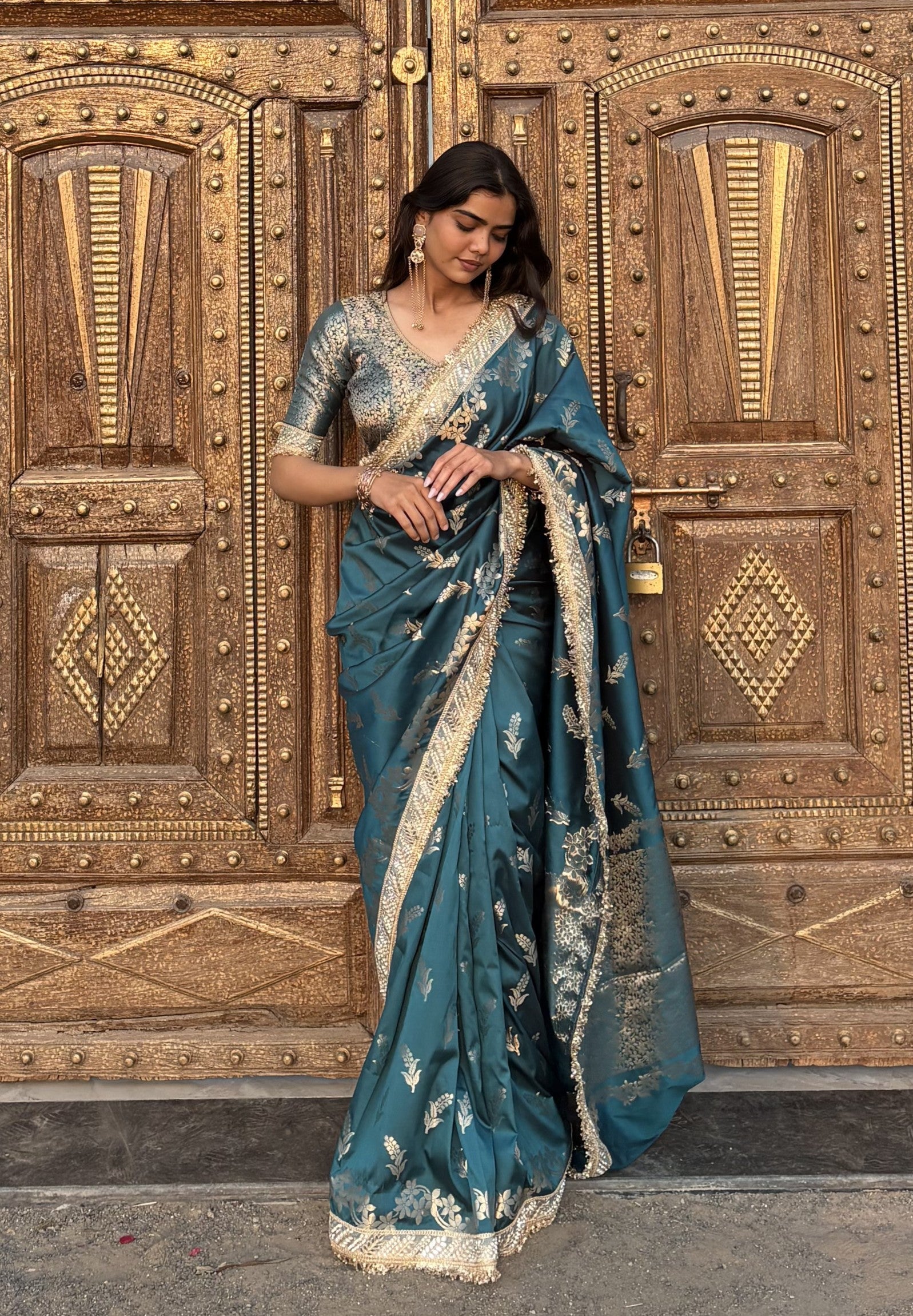 Saffire Green Banarasi Nazakat Soft-Silk Saree