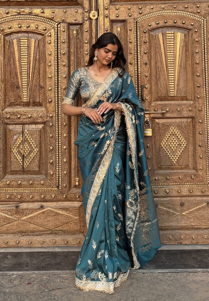 Saffire Green Banarasi Nazakat Soft-Silk Saree