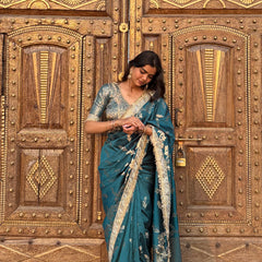 Saffire Green Banarasi Nazakat Soft-Silk Saree
