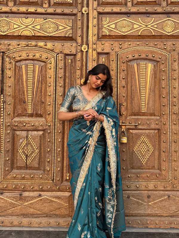 Saffire Green Banarasi Nazakat Soft-Silk Saree