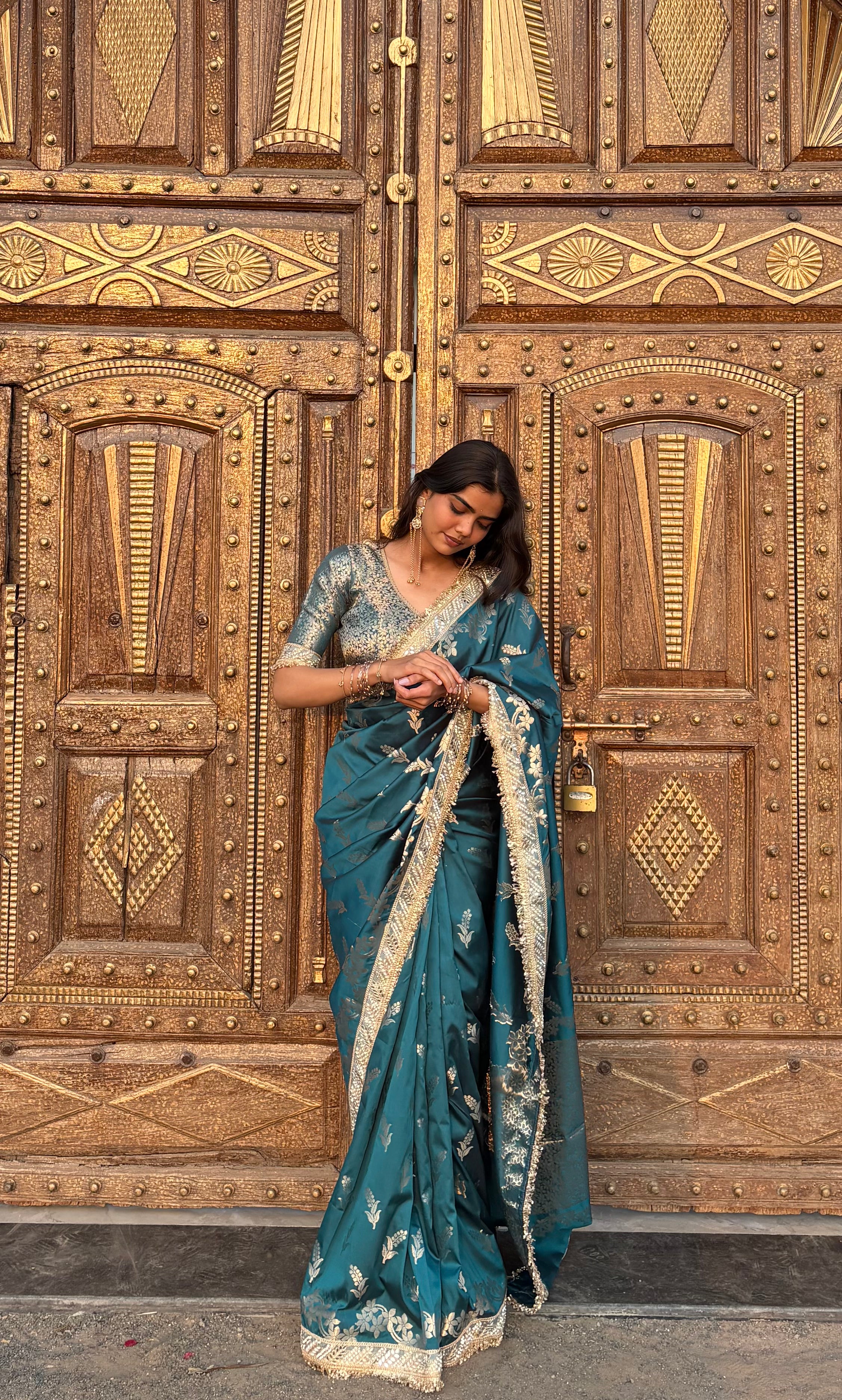 Saffire Green Banarasi Nazakat Soft-Silk Saree