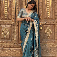 Saffire Green Banarasi Nazakat Soft-Silk Saree