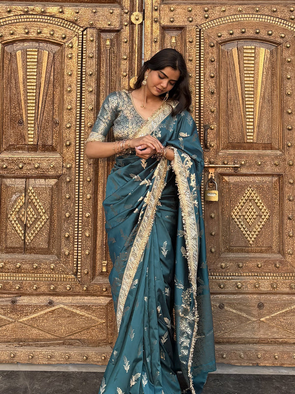 Saffire Green Banarasi Nazakat Soft-Silk Saree