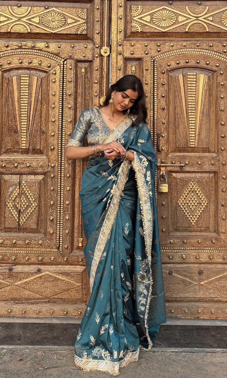 Saffire Green Banarasi Nazakat Soft-Silk Saree