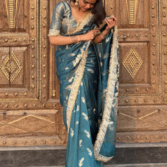 Saffire Green Banarasi Nazakat Soft-Silk Saree