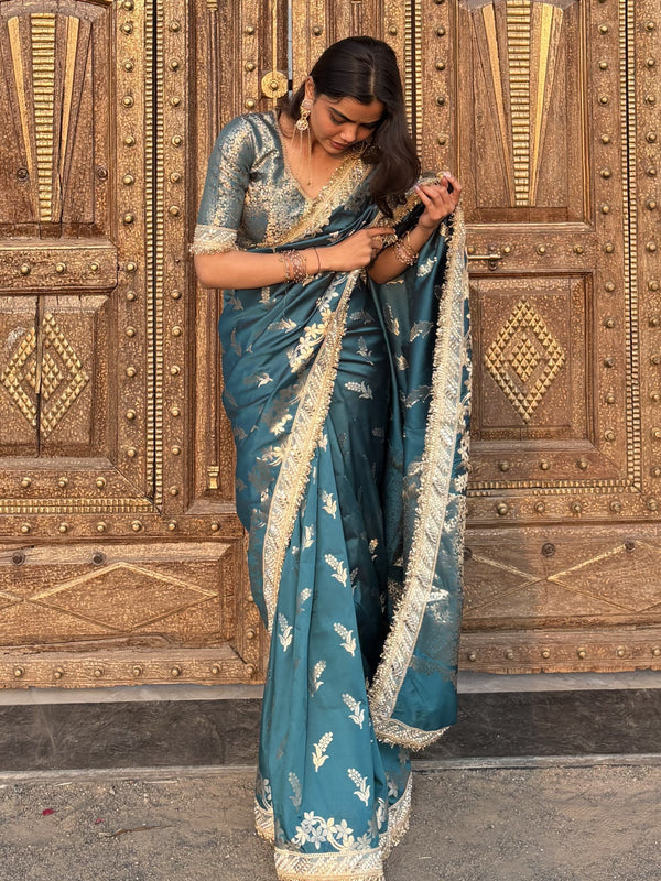 Saffire Green Banarasi Nazakat Soft-Silk Saree