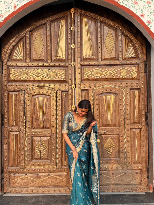 Saffire Green Banarasi Nazakat Soft-Silk Saree