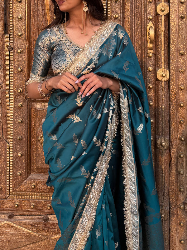 Saffire Green Banarasi Nazakat Soft-Silk Saree