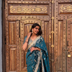 Saffire Green Banarasi Nazakat Soft-Silk Saree
