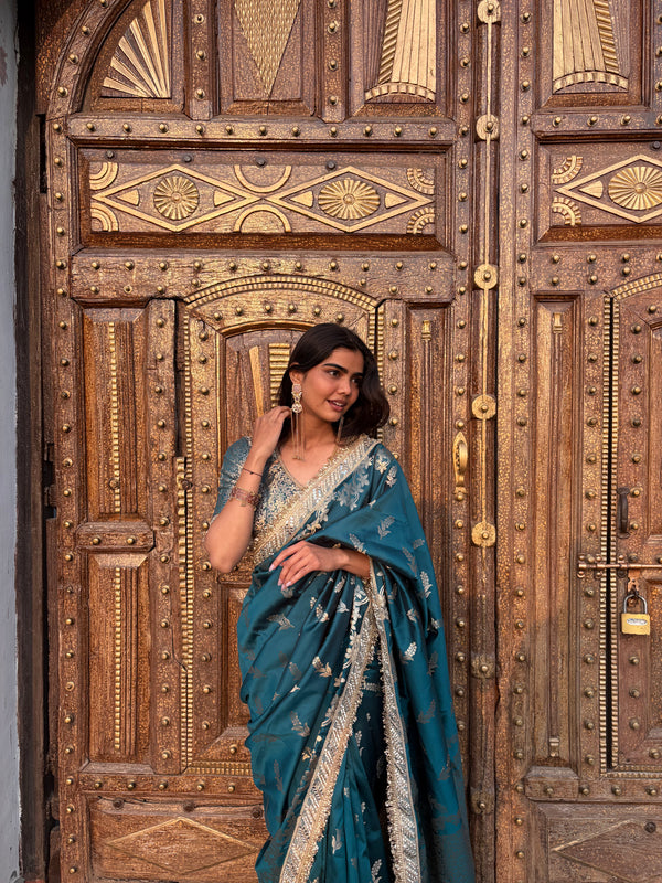 Saffire Green Banarasi Nazakat Soft-Silk Saree