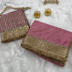 Rang-e-Mehar Rose Pink Designer Shimmery Soft Tissue Silk Saree