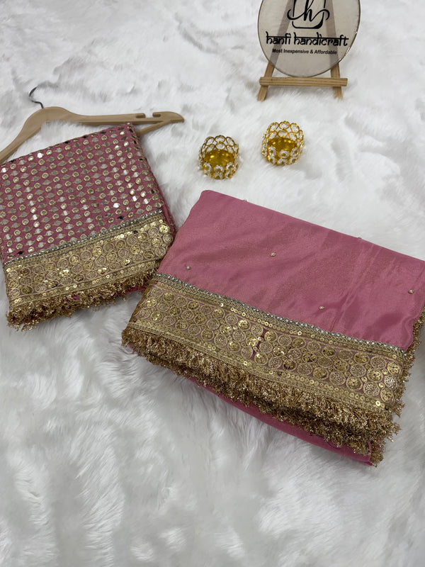 Rang-e-Mehar Rose Pink Designer Shimmery Soft Tissue Silk Saree