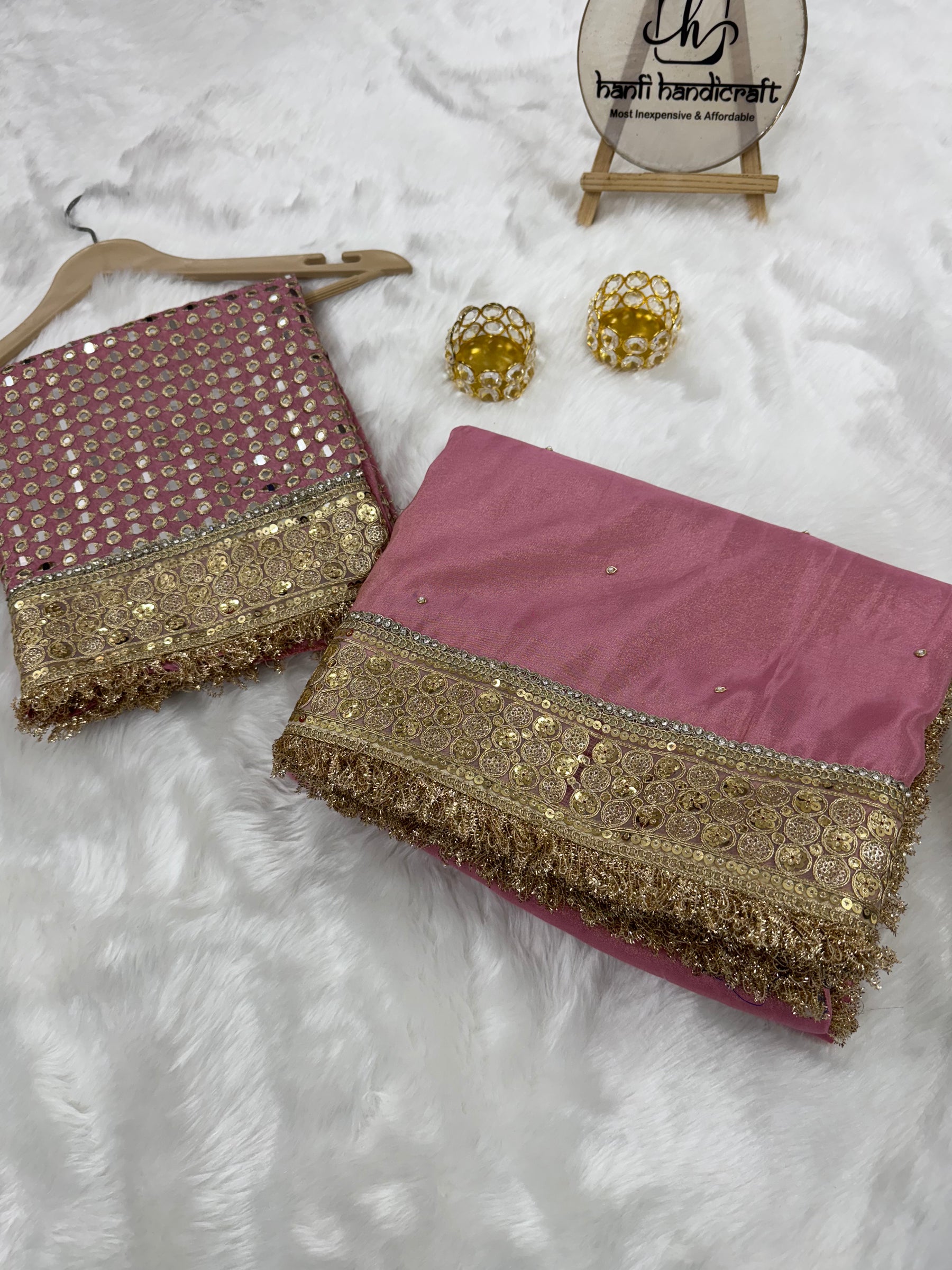 Rang-e-Mehar Rose Pink Handcrafted Zardozi Soft Tissue Silk Saree