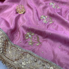 Rang-e-Mehar Rose Pink Designer Shimmery Soft Tissue Silk Saree