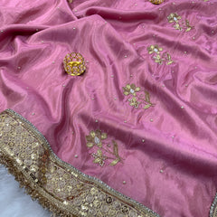 Rang-e-Mehar Rose Pink Designer Shimmery Soft Tissue Silk Saree
