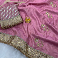Rang-e-Mehar Rose Pink Designer Shimmery Soft Tissue Silk Saree