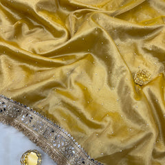 Noor-e-Zar Muted Gold Pearl Motif Handwork Saree with Mirror work Borders