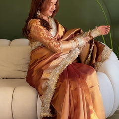 Copper Gold Banarasi Riwaayat Tissue Silk Saree | Easy To Carry