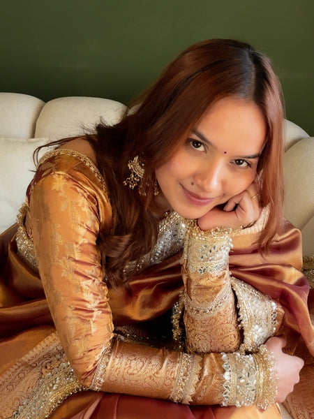 Copper Gold Banarasi Riwaayat Tissue Silk Saree | Easy To Carry