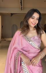 Rose Pink Designer Mirror Work Pure Tissue Silk Saree | Special Edition
