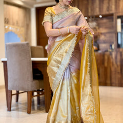 Dual Shade Lavender Gold Maharani Tissue Silk Saree