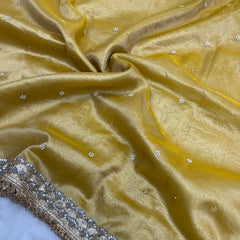 Gul-e-Zar Soft Gold Pearl Motif Handwork Saree with Mirror work Borders