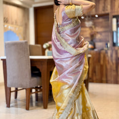 Dual Shade Lavender Gold Maharani Tissue Silk Saree